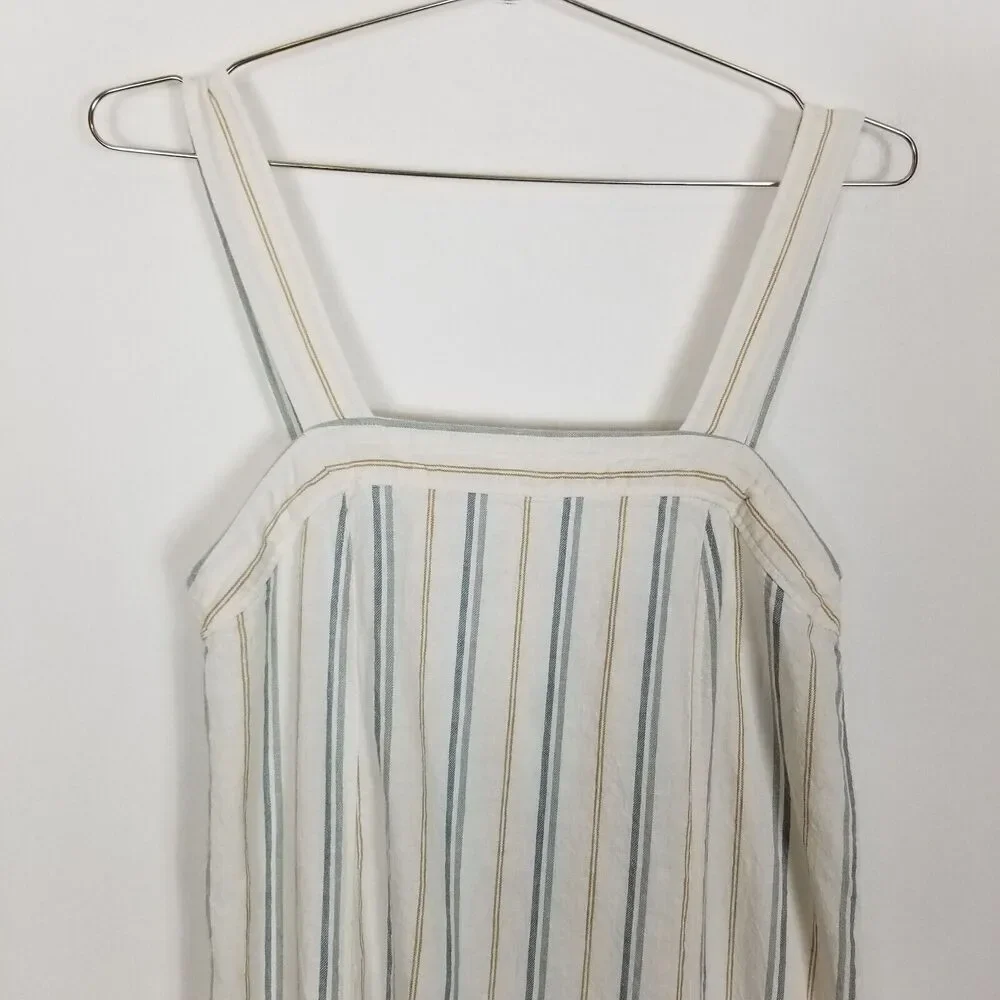 Madewell Women Linen-Cotton Princess-Seamed Midi Dress Sz M Stripe Boho Vacation - Picture 2 of 8